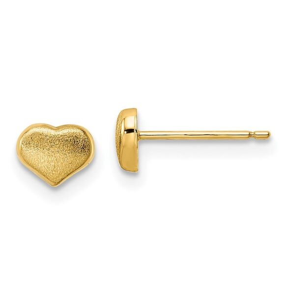 Kazi Luxury 14k Yellow Gold Satin and Polished Heart Post Earrings